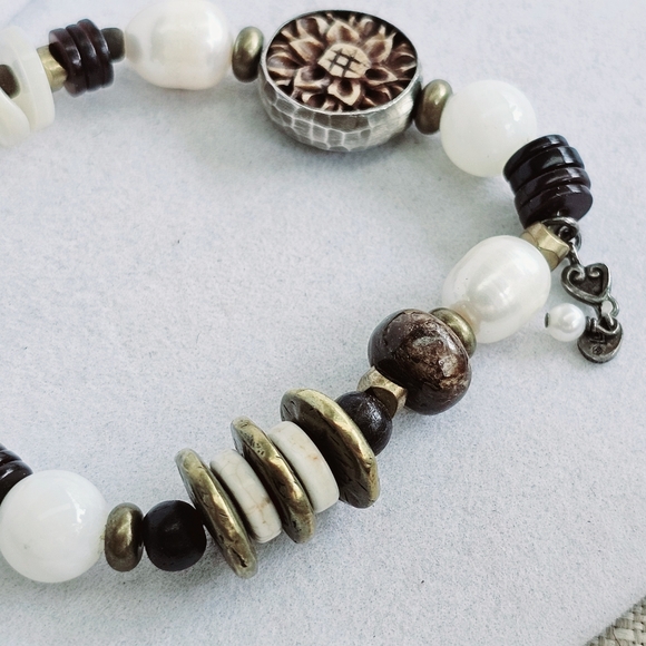 Silpada Stretch Bracelet with Pearls, Brass, Wood, and Gems - Picture 8 of 14